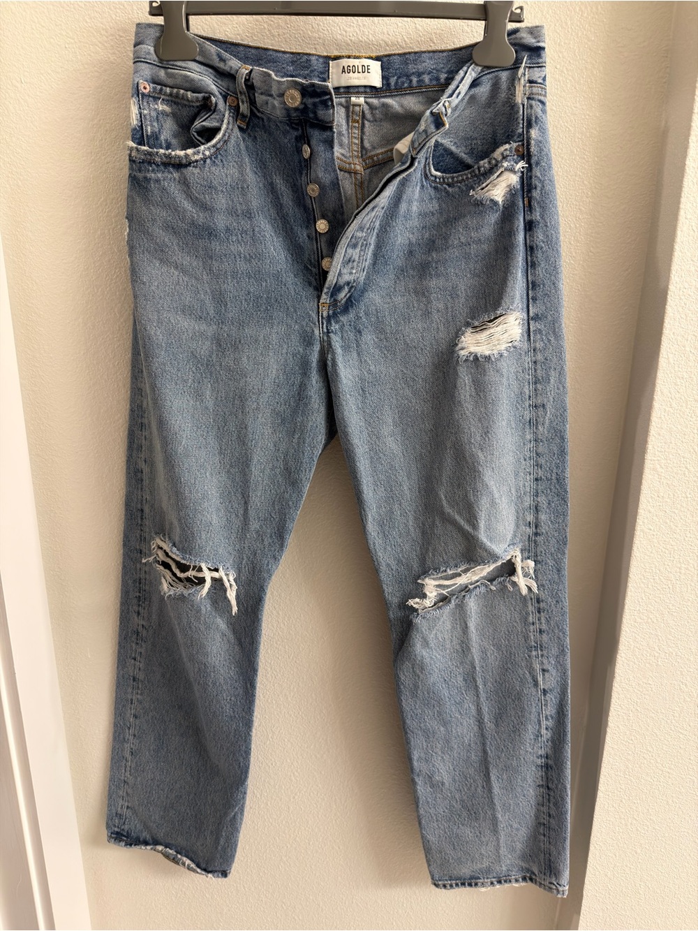 Agolde Women's Light Blue Distressed Straight Jeans